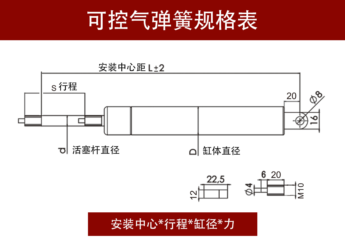 KQL可控系列氣彈簧規(guī)格表